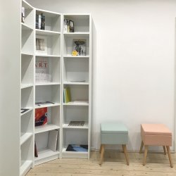 Wohnzimmer, Bücherregal mit Romanen und Kunstbüchern